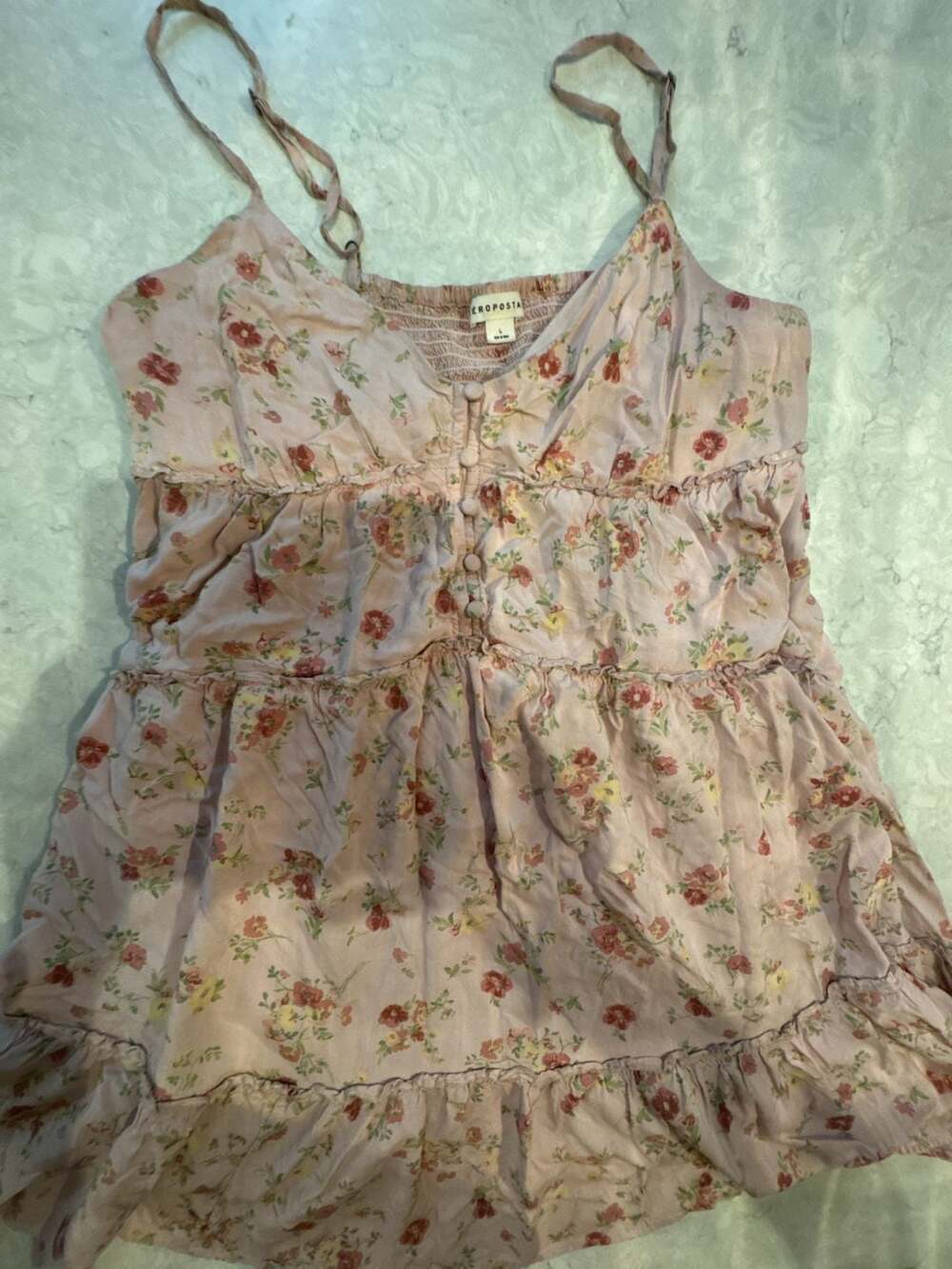 Aeropostale Floral dress Size L Pink Button Front Ruffle